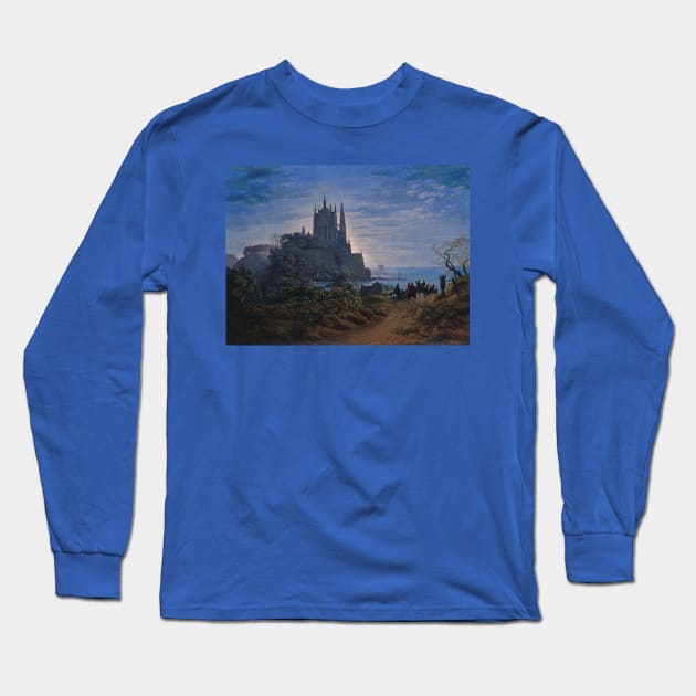 Gothic Church on a Rock by the Sea by Karl Friedrich Schinkel Long Sleeve T-Shirt by Amanda1775